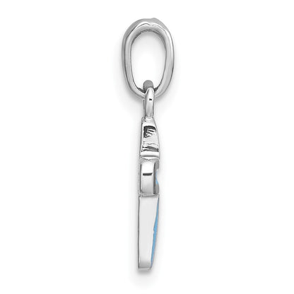 Sterling Silver Rhodium-Plated Children's Enamel Blue Cross Pendant