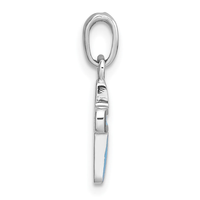 Sterling Silver Rhodium-Plated Children's Enamel Blue Cross Pendant