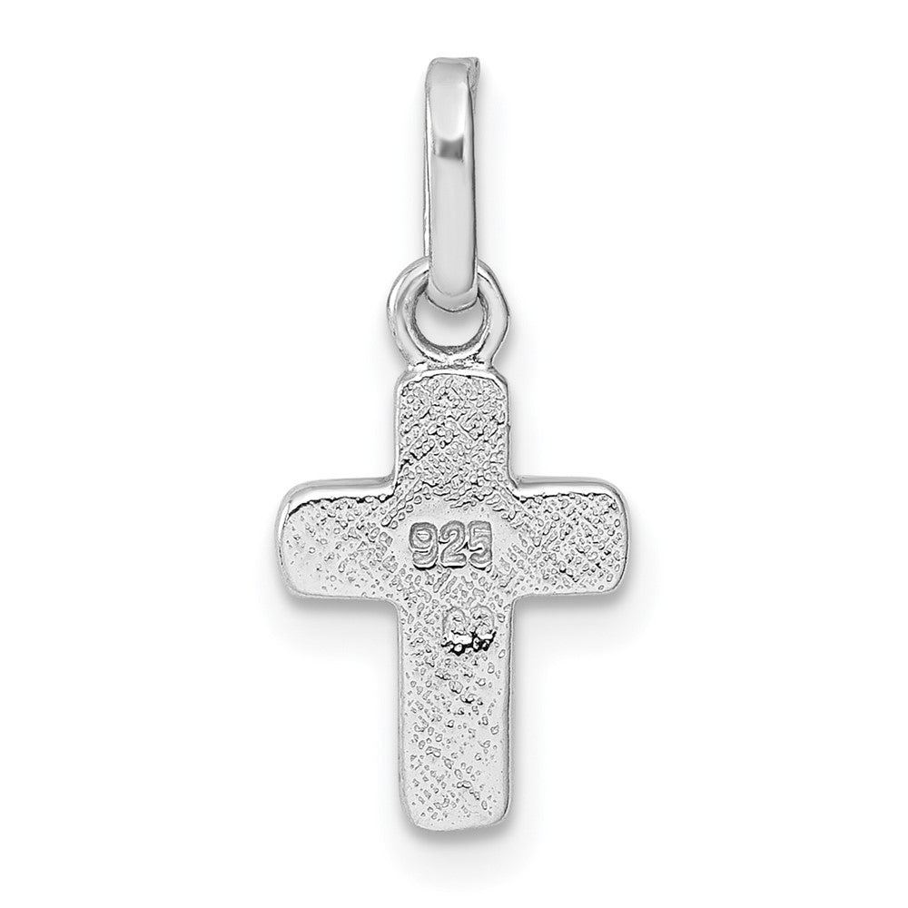 Sterling Silver Rhodium-Plated Children's Enamel Blue Cross Pendant