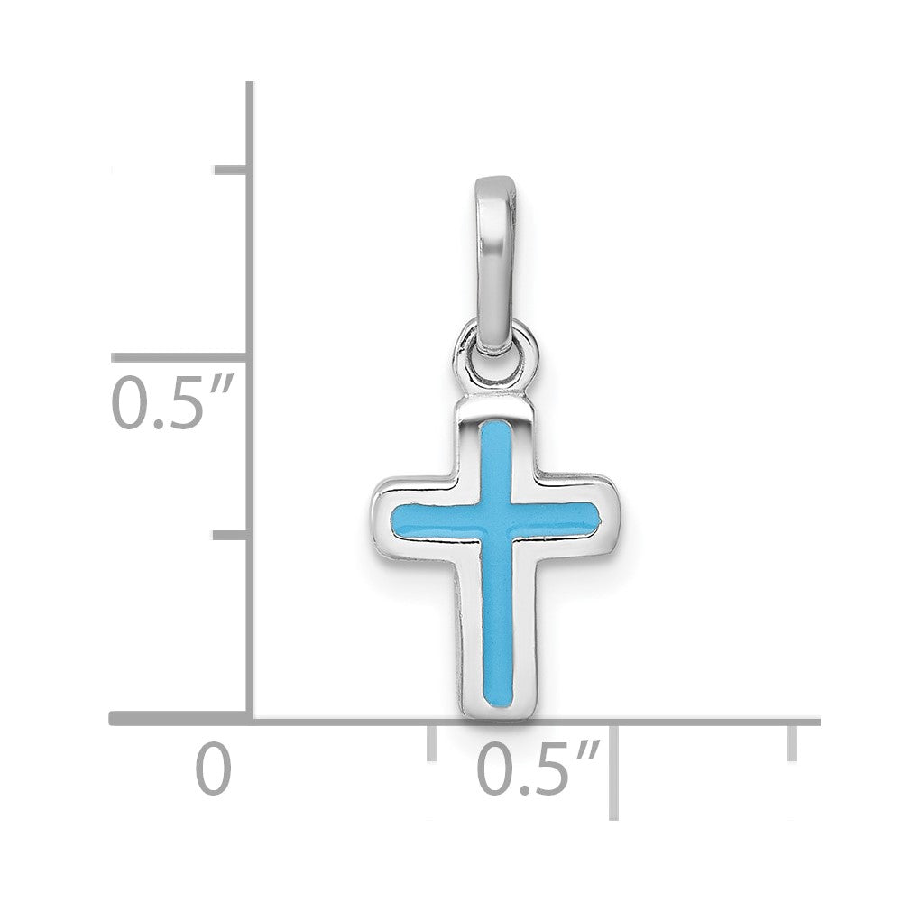 Sterling Silver Rhodium-Plated Children's Enamel Blue Cross Pendant