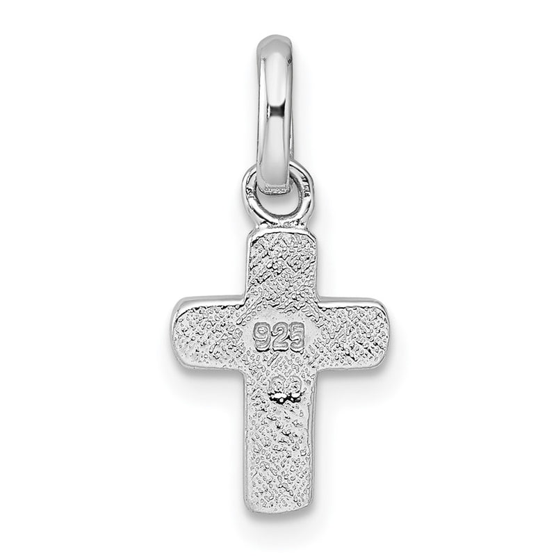 Sterling Silver Rhodium-Plated Children's Enamel Pink Cross Pendant