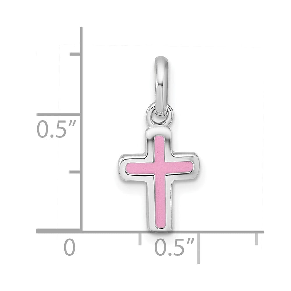 Sterling Silver Rhodium-Plated Children's Enamel Pink Cross Pendant
