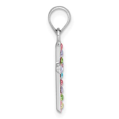 Sterling Silver Rh-Pl Pink Multi Color Crystal Children's Cross Pendant