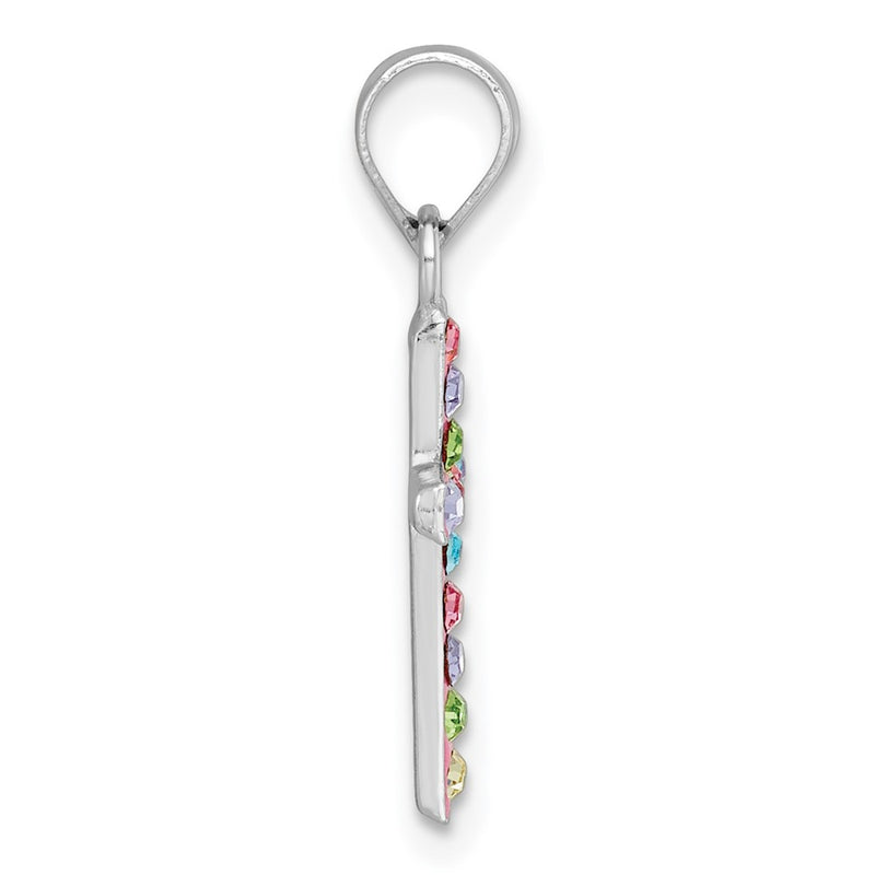 Sterling Silver Rh-Pl Pink Multi Color Crystal Children's Cross Pendant