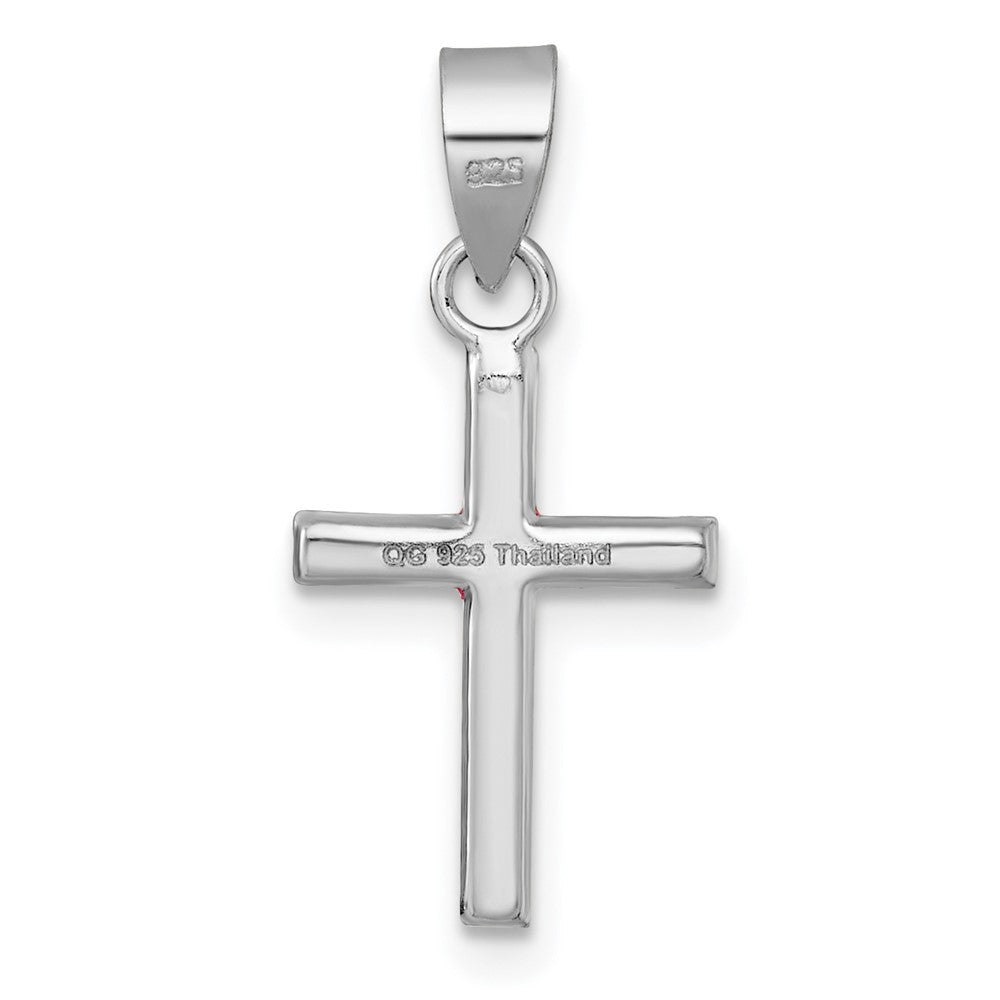 Sterling Silver Rh-Pl Pink Multi Color Crystal Children's Cross Pendant
