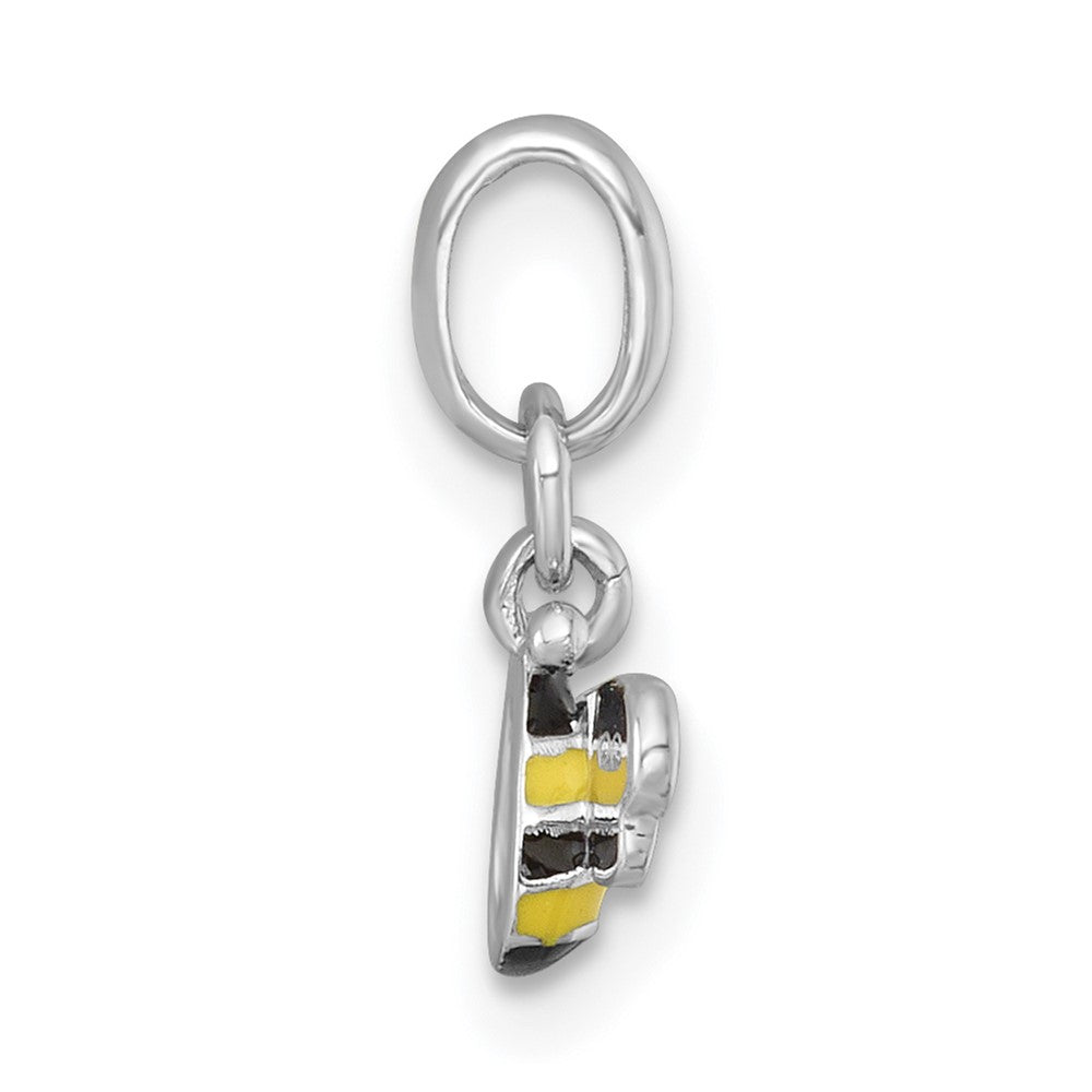 Sterling Silver Rhodium Plated Black and Yellow Enamel Bee Children's Pendant