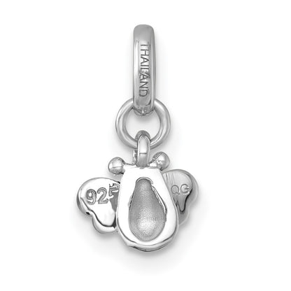 Sterling Silver Rhodium Plated Black and Yellow Enamel Bee Children's Pendant