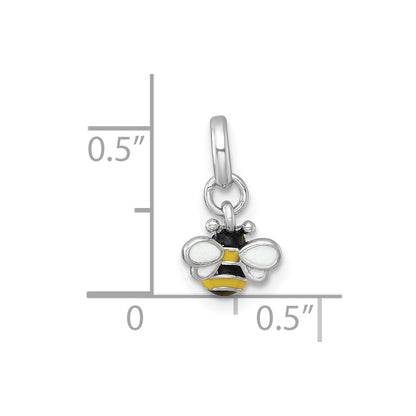Sterling Silver Rhodium Plated Black and Yellow Enamel Bee Children's Pendant