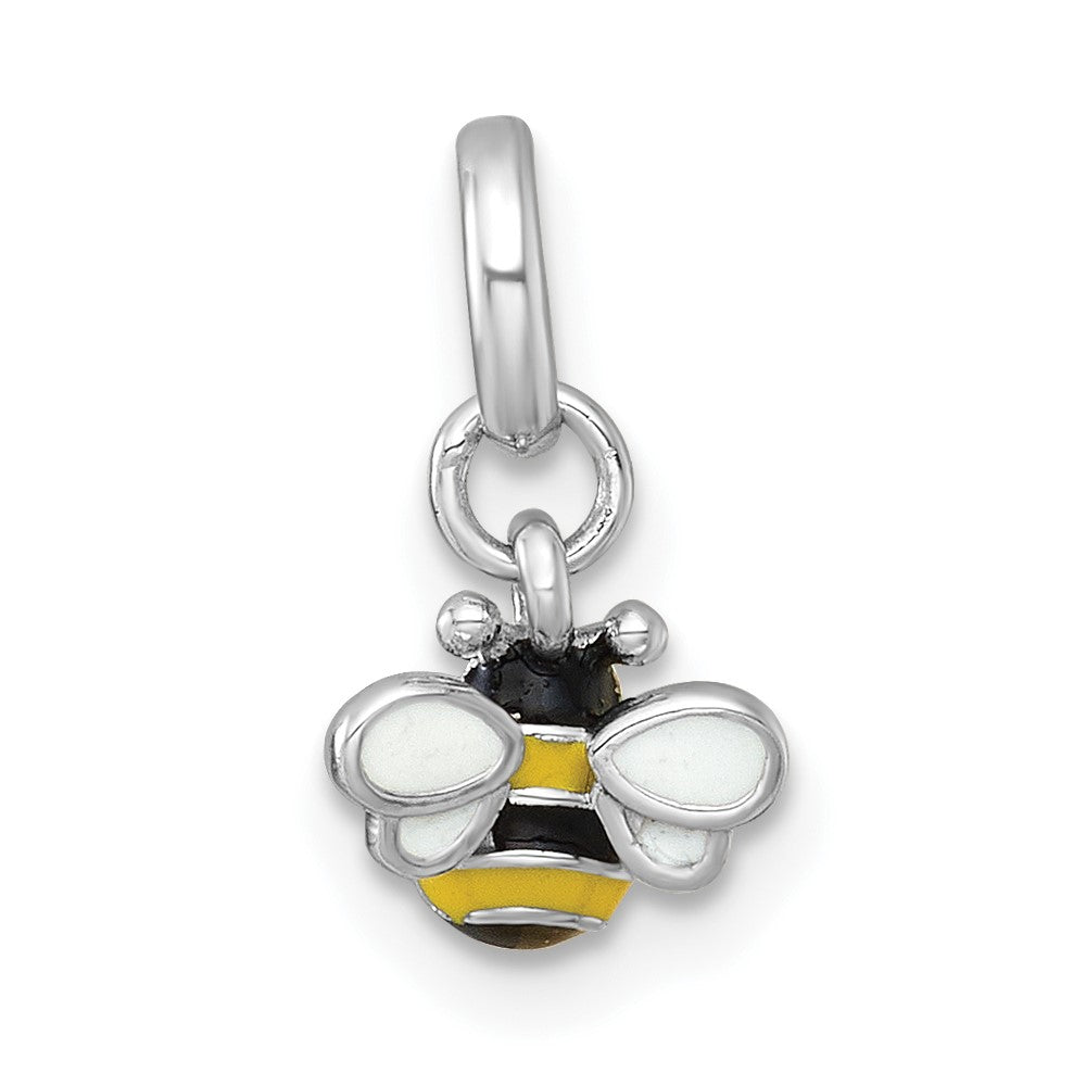 Sterling Silver Rhodium Plated Black and Yellow Enamel Bee Children's Pendant