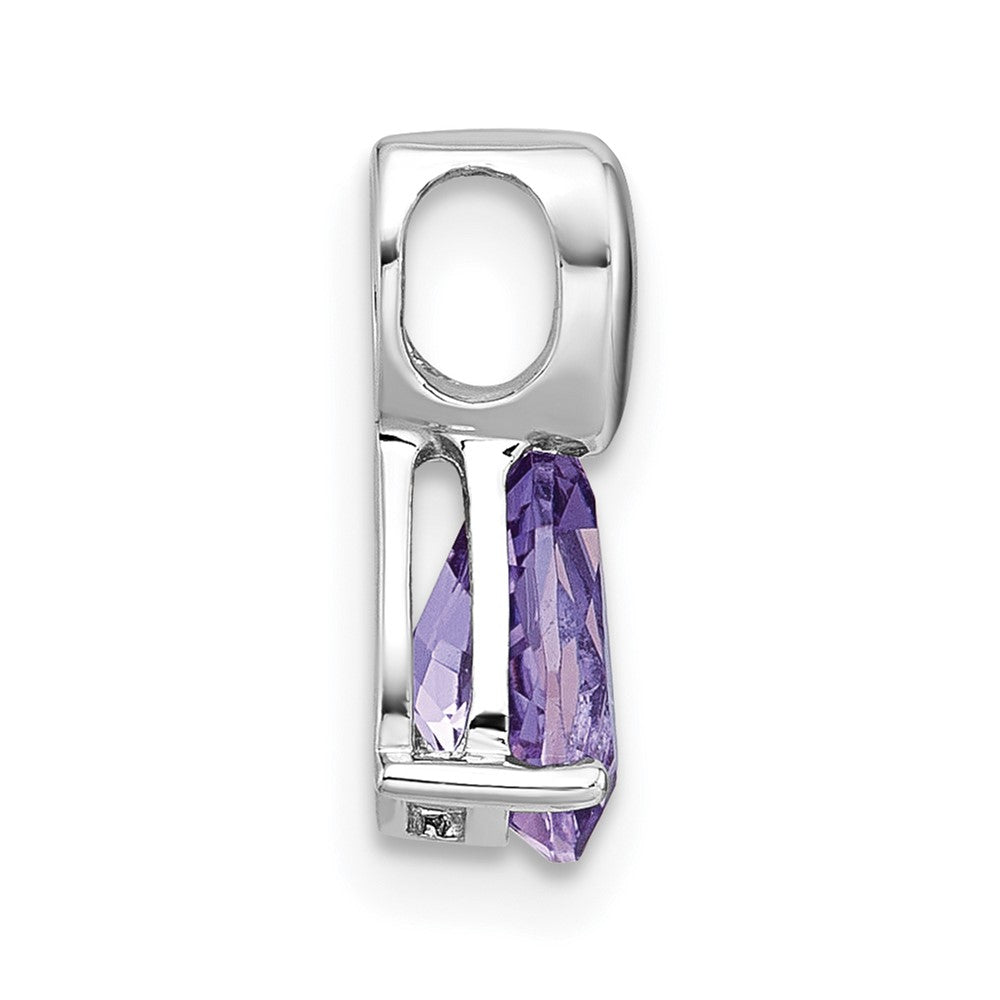 Sterling Silver Rhodium Plated Polished Amethyst Teardrop Chain Slide
