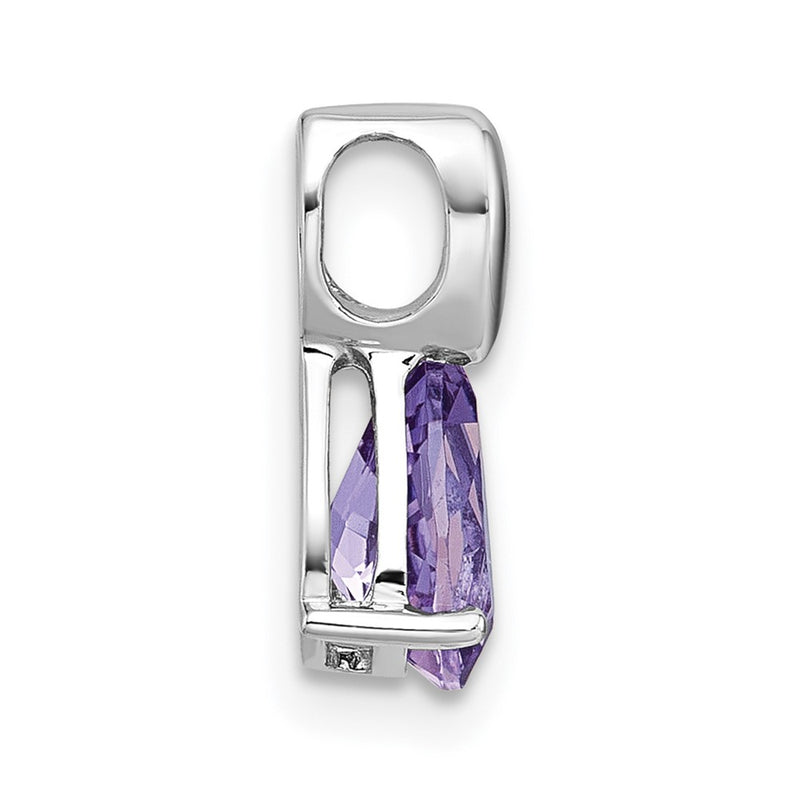 Sterling Silver Rhodium Plated Polished Amethyst Teardrop Chain Slide