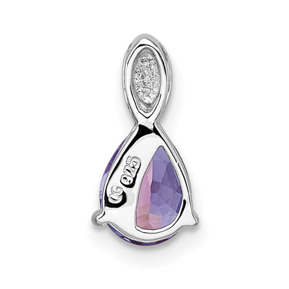 Sterling Silver Rhodium Plated Polished Amethyst Teardrop Chain Slide