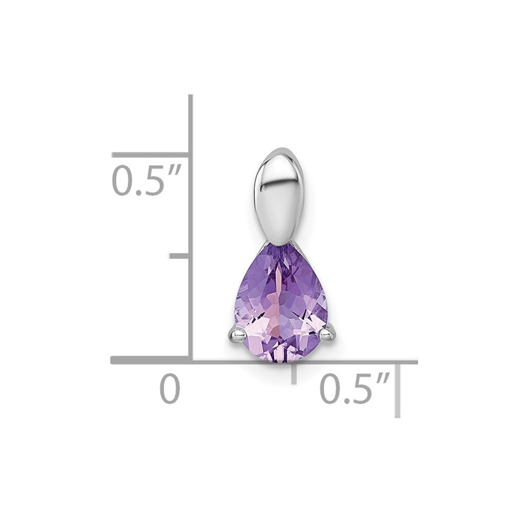 Sterling Silver Rhodium Plated Polished Amethyst Teardrop Chain Slide