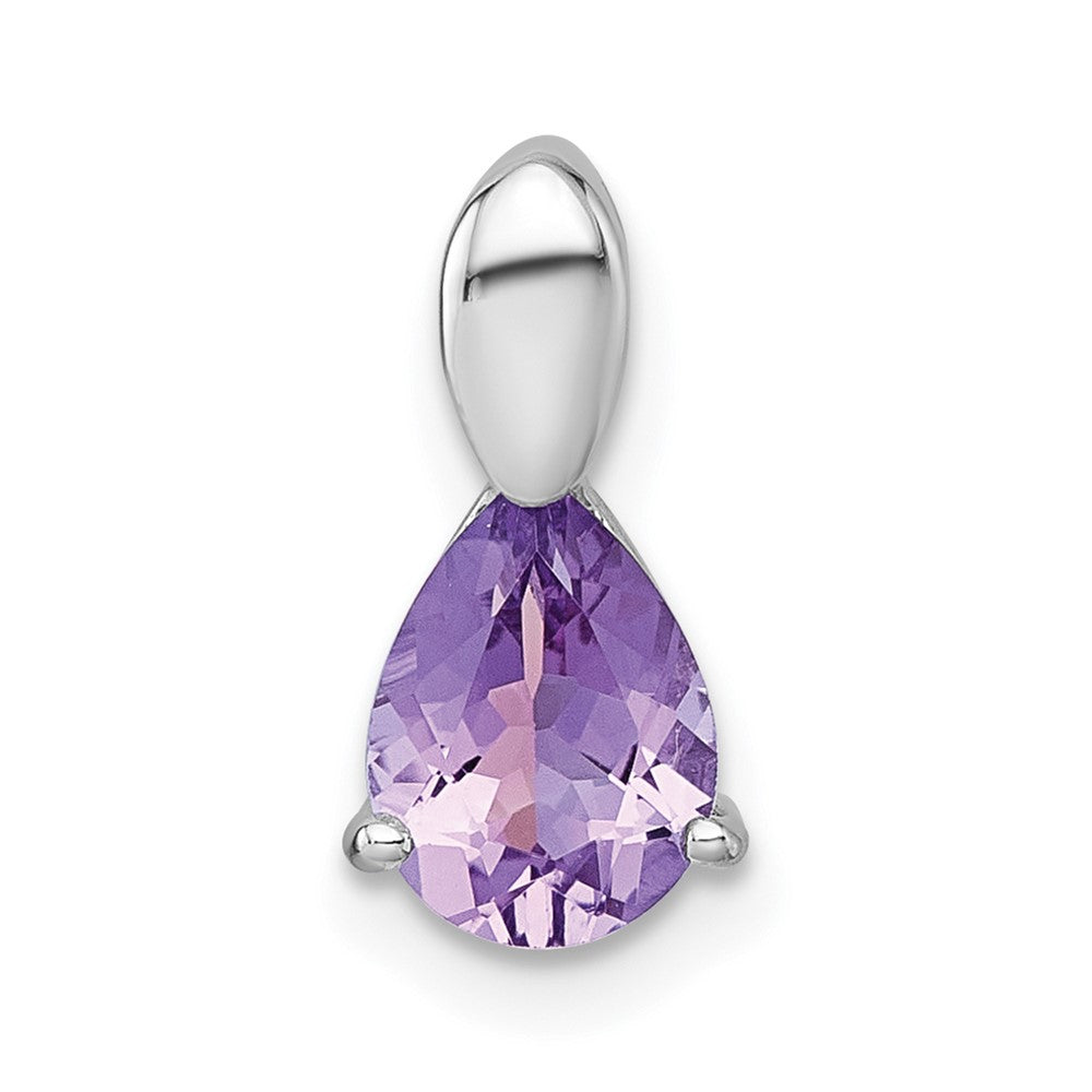 Sterling Silver Rhodium Plated Polished Amethyst Teardrop Chain Slide