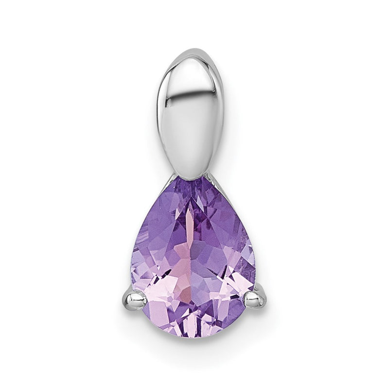 Sterling Silver Rhodium Plated Polished Amethyst Teardrop Chain Slide