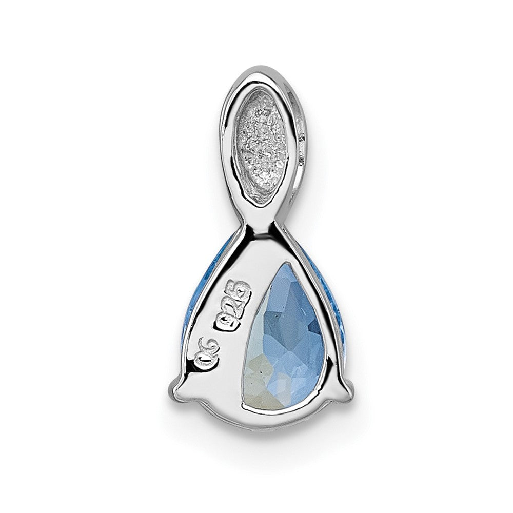 Sterling Silver Rhodium Plated Polished Blue Topaz Teardrop Chain Slide