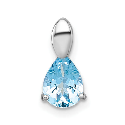 Sterling Silver Rhodium Plated Polished Blue Topaz Teardrop Chain Slide