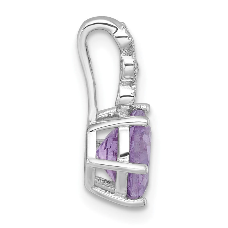 Sterling Silver Rhodium Plated Polished Amethyst and White Topaz Chain Slide