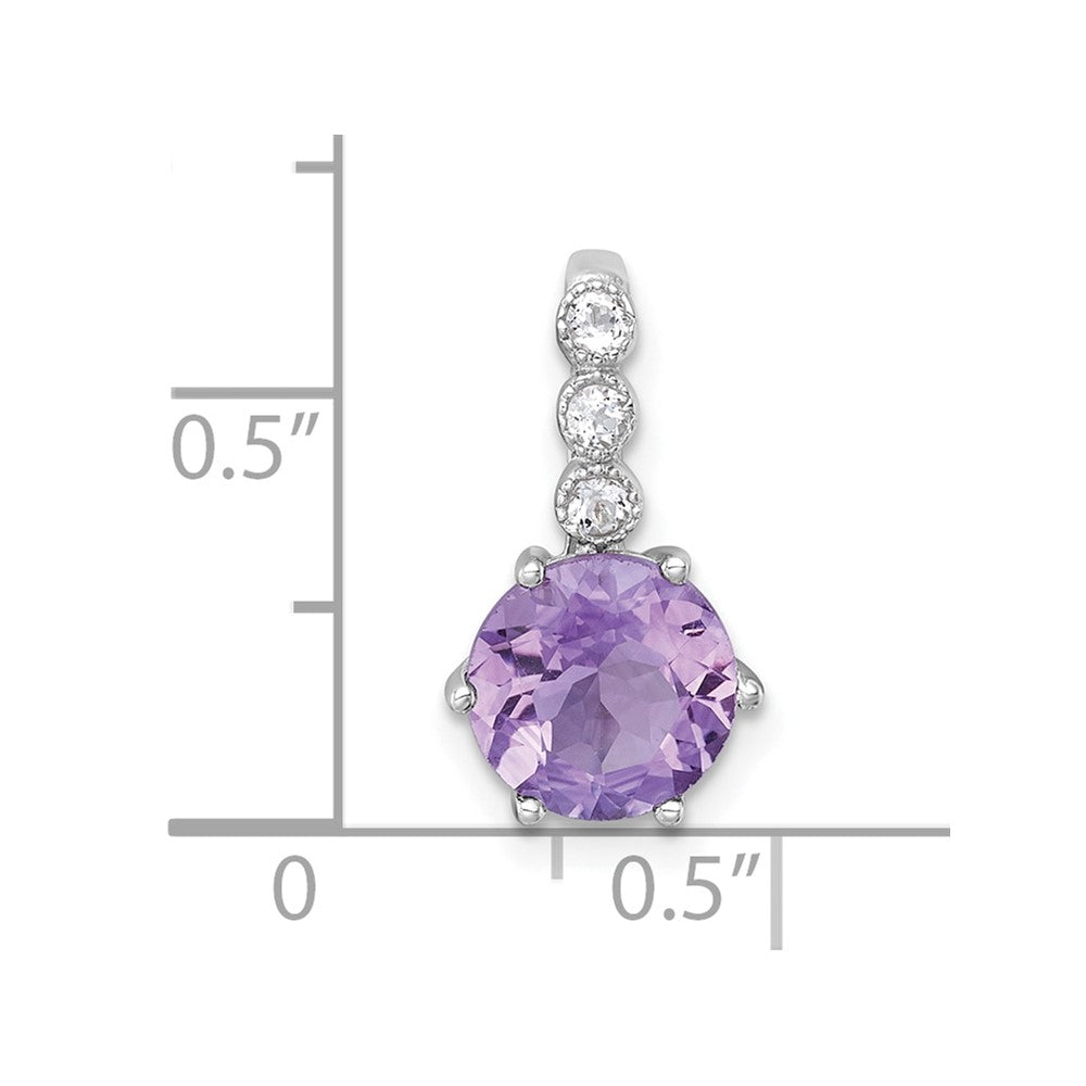 Sterling Silver Rhodium Plated Polished Amethyst and White Topaz Chain Slide