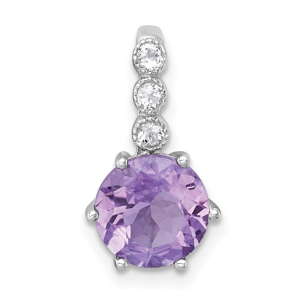 Sterling Silver Rhodium Plated Polished Amethyst and White Topaz Chain Slide