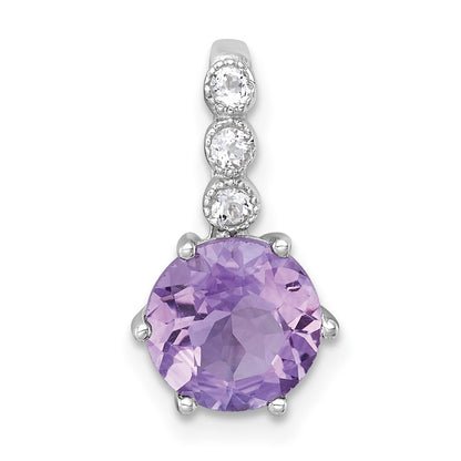 Sterling Silver Rhodium Plated Polished Amethyst and White Topaz Chain Slide