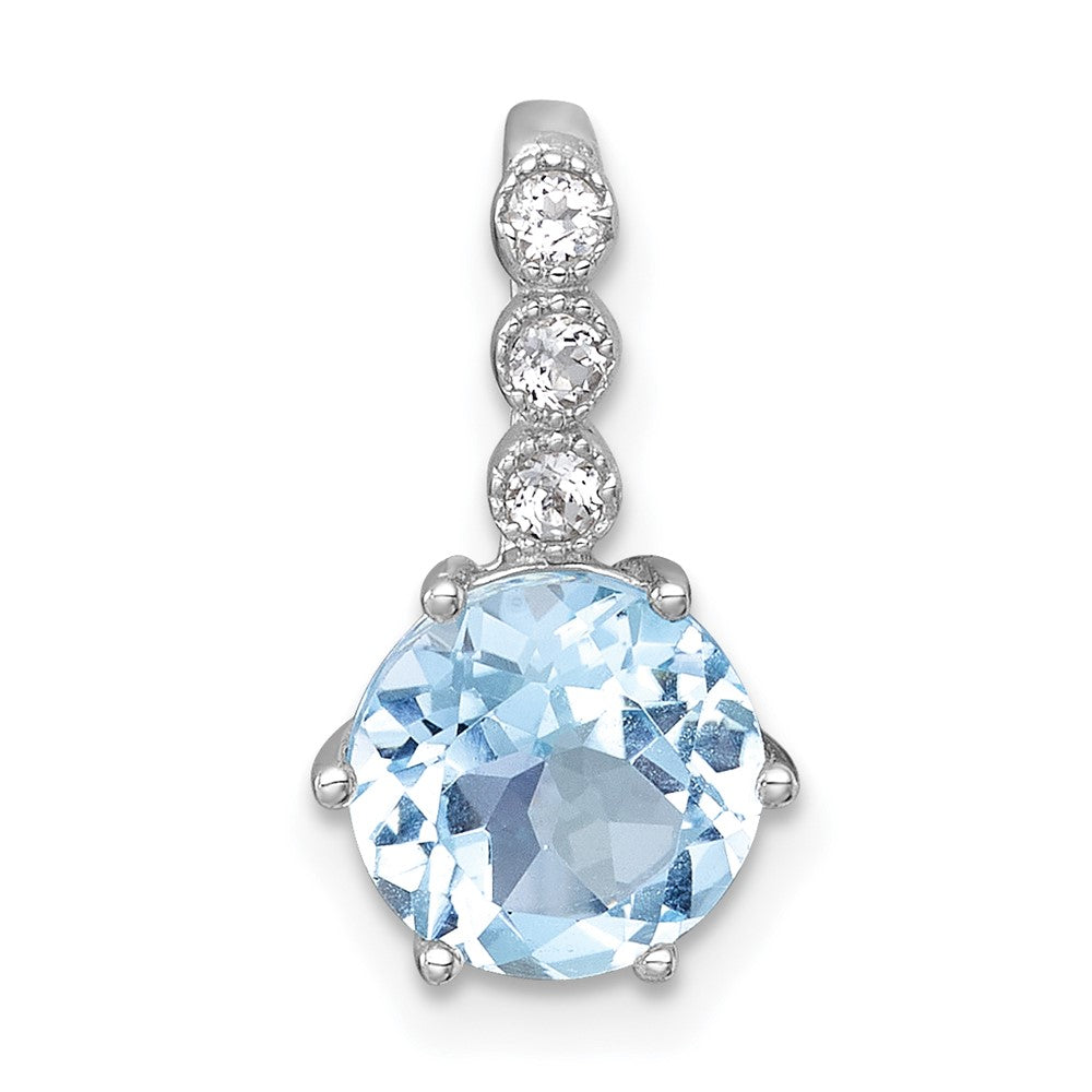 Sterling Silver Rhodium Plated Polished Blue Topaz and White Topaz Chain Slide