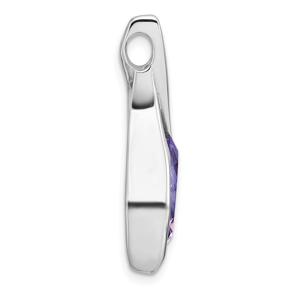 Sterling Silver Rhodium-Plated Polished Amethyst Drop Chain Slide Pendant