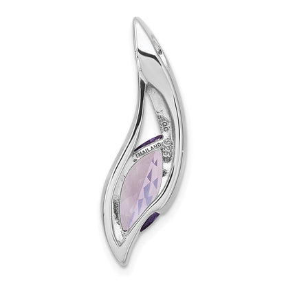 Sterling Silver Rhodium-Plated Polished Amethyst Drop Chain Slide Pendant