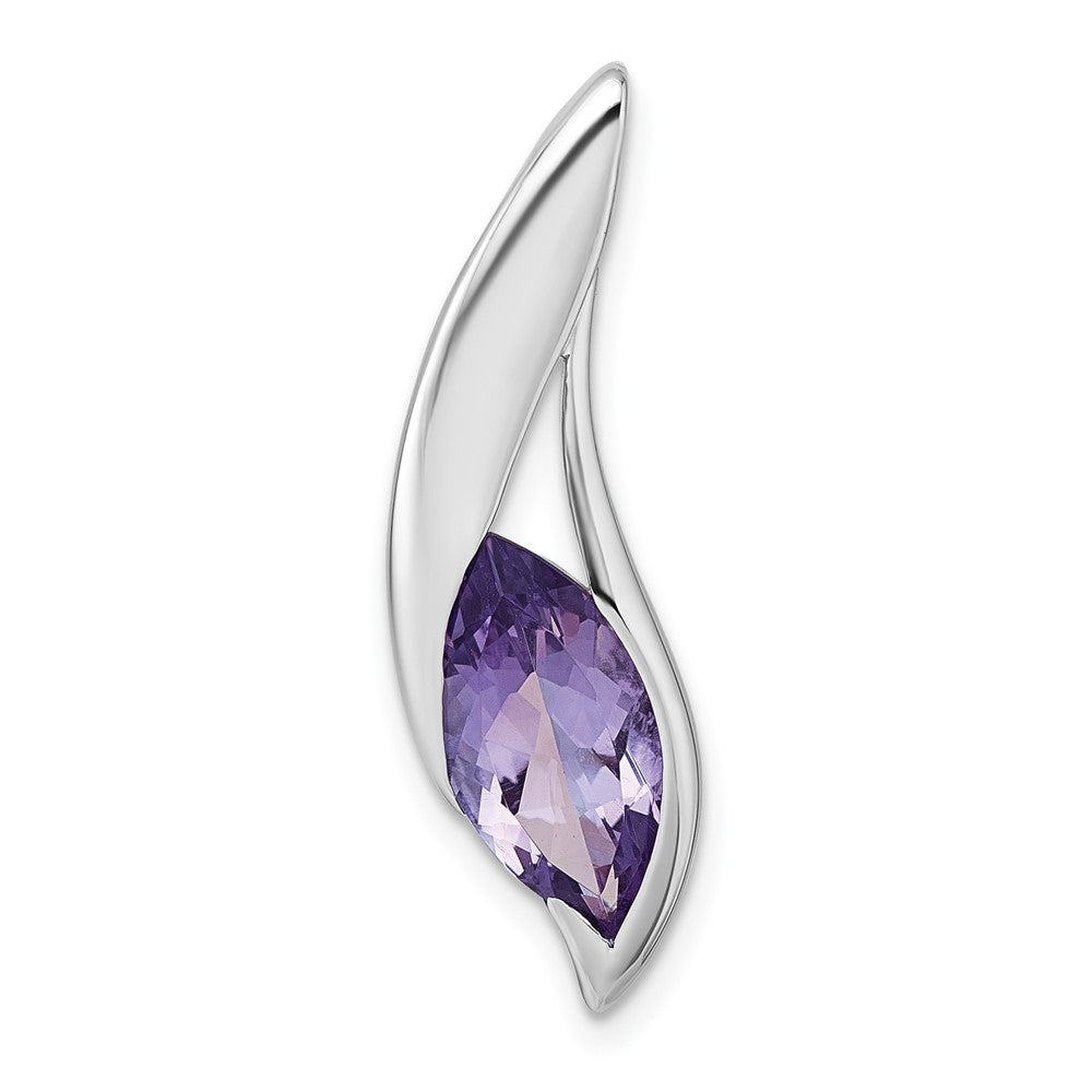 Sterling Silver Rhodium-Plated Polished Amethyst Drop Chain Slide Pendant