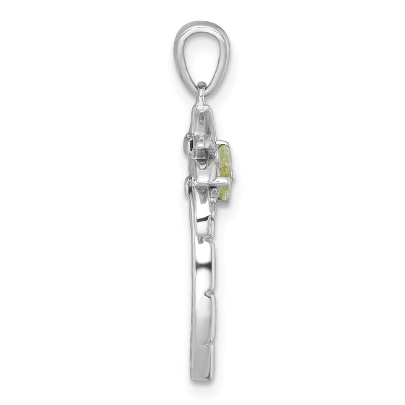 Sterling Silver Rh-Pltd Grooved Peridot/white Topaz Palm Tree Pendant