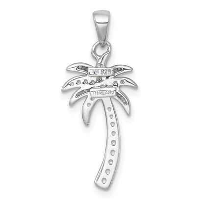 Sterling Silver Rh-Pltd Grooved Peridot/white Topaz Palm Tree Pendant