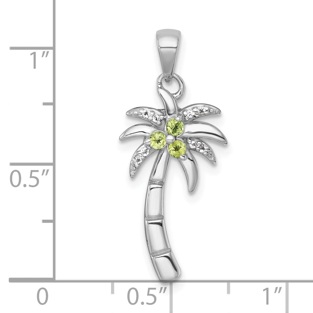 Sterling Silver Rh-Pltd Grooved Peridot/white Topaz Palm Tree Pendant