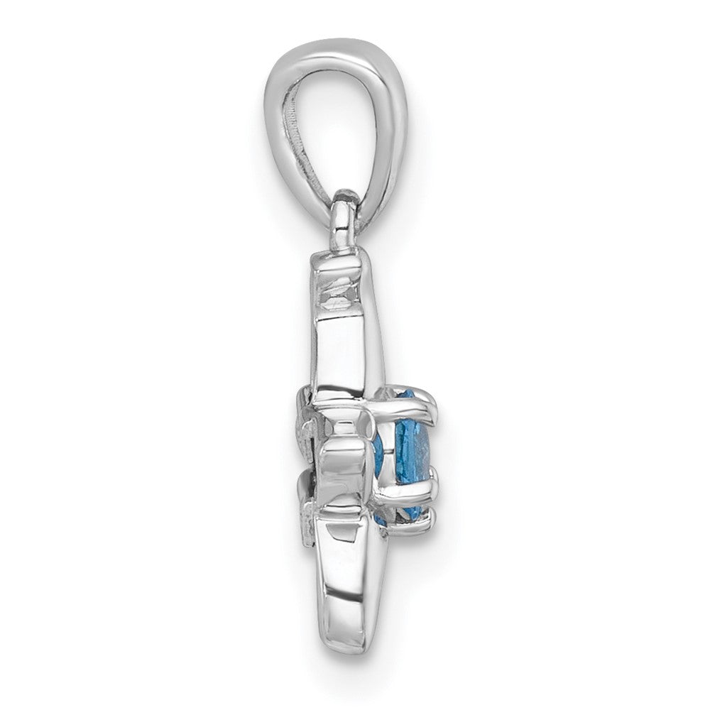 Sterling Silver Rhodium Plated Polished Light Swiss Blue Topaz Starfish Pendant