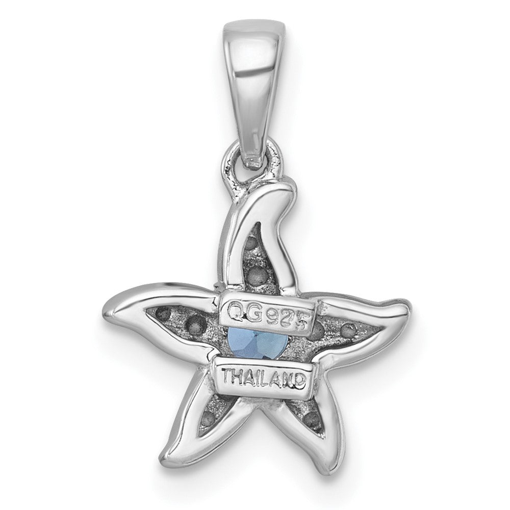 Sterling Silver Rhodium Plated Polished Light Swiss Blue Topaz Starfish Pendant