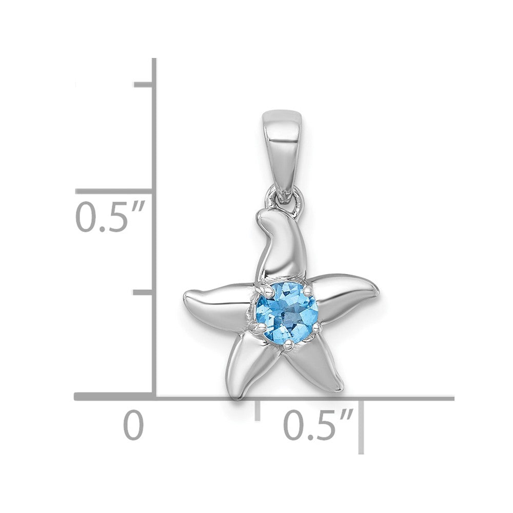 Sterling Silver Rhodium Plated Polished Light Swiss Blue Topaz Starfish Pendant