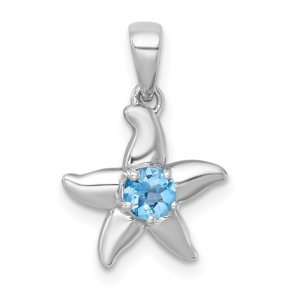 Sterling Silver Rhodium Plated Polished Light Swiss Blue Topaz Starfish Pendant