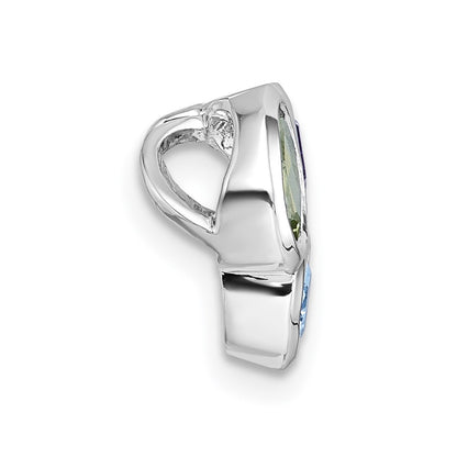 Sterling Silver Rhodium Plated Polished Blue Topaz/peridot/amethyst Chain Slide