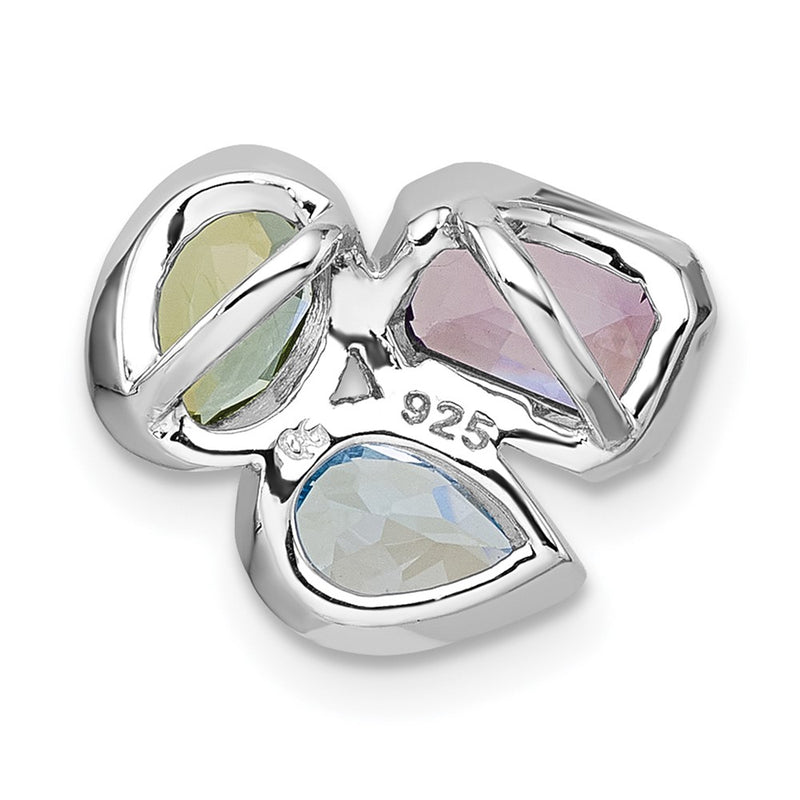 Sterling Silver Rhodium Plated Polished Blue Topaz/peridot/amethyst Chain Slide