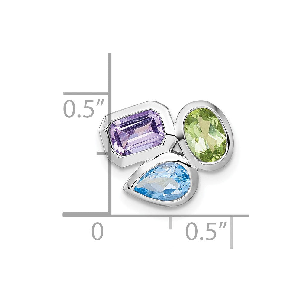Sterling Silver Rhodium Plated Polished Blue Topaz/peridot/amethyst Chain Slide