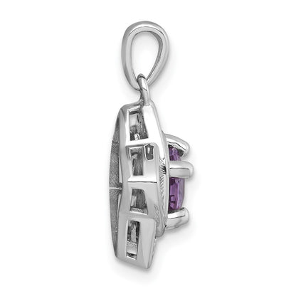 Sterling Silver Rh-Pltd Polished Amethyst and White Topaz Star Pendant