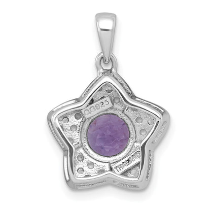 Sterling Silver Rh-Pltd Polished Amethyst and White Topaz Star Pendant