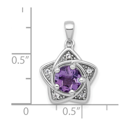 Sterling Silver Rh-Pltd Polished Amethyst and White Topaz Star Pendant