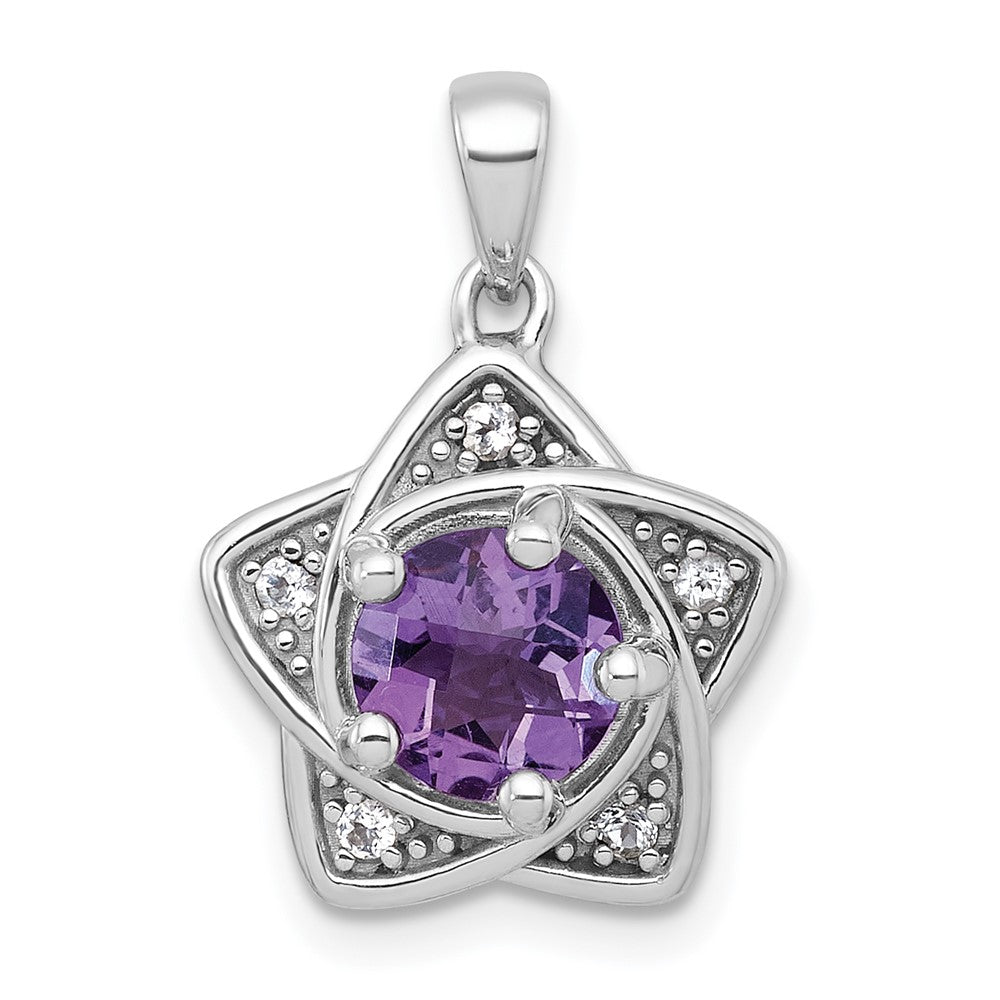 Sterling Silver Rh-Pltd Polished Amethyst and White Topaz Star Pendant