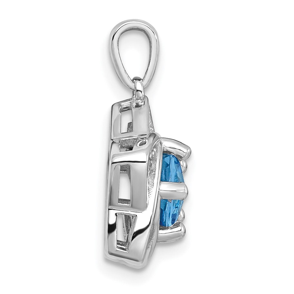 Sterling Silver Rh-Pltd Light Swiss Blue Topaz/white Topaz Star Pendant