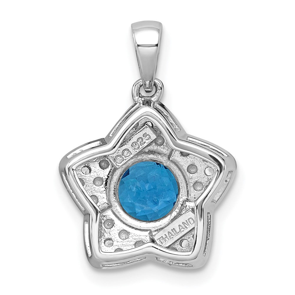 Sterling Silver Rh-Pltd Light Swiss Blue Topaz/white Topaz Star Pendant