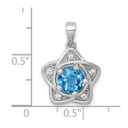 Sterling Silver Rh-Pltd Light Swiss Blue Topaz/white Topaz Star Pendant