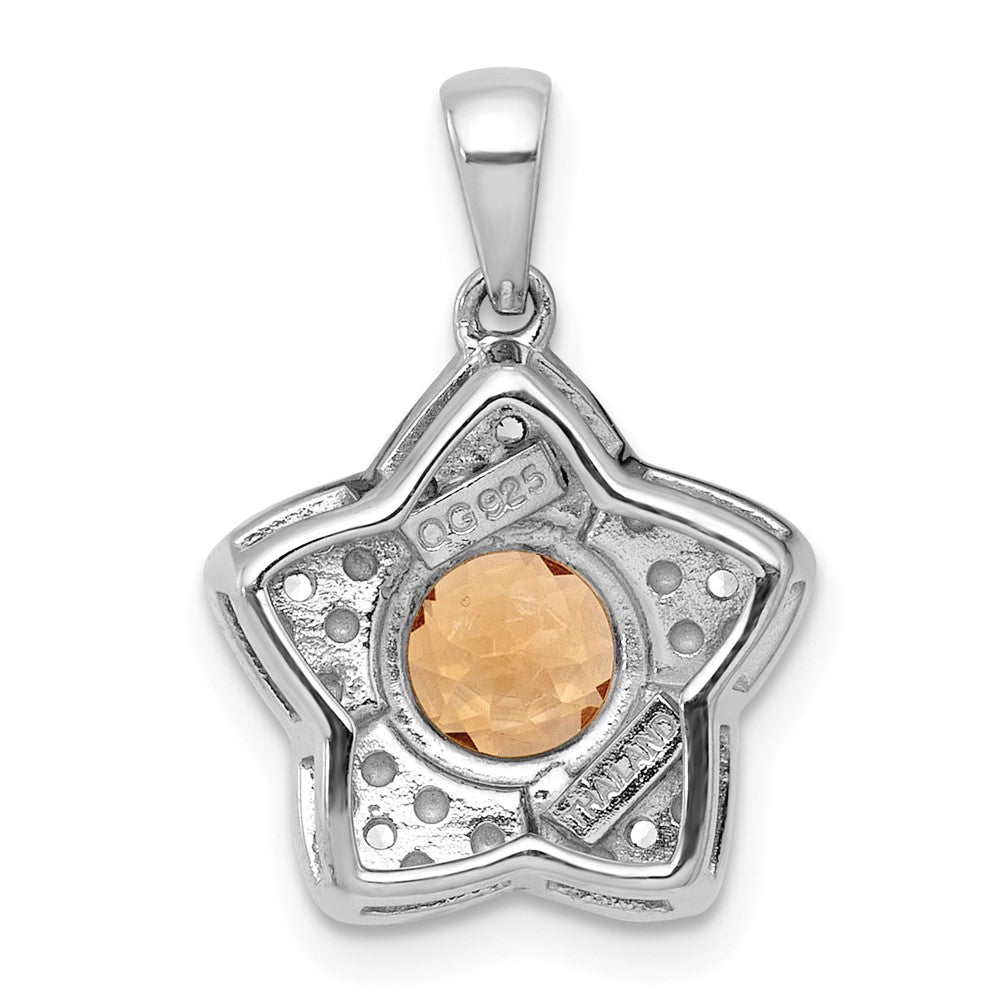 Sterling Silver Rh-Pltd Polished Citrine and White Topaz Star Pendant