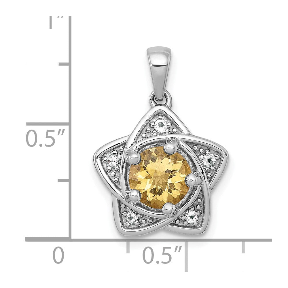 Sterling Silver Rh-Pltd Polished Citrine and White Topaz Star Pendant