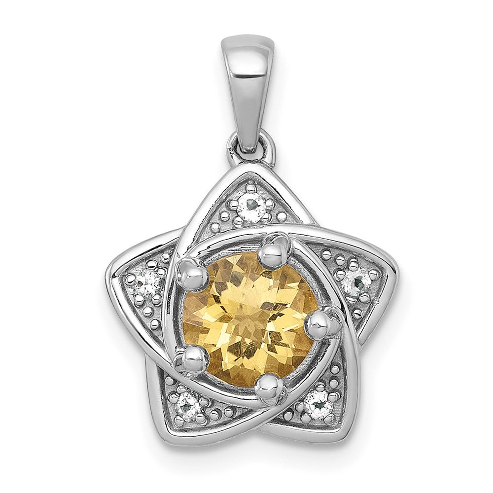 Sterling Silver Rh-Pltd Polished Citrine and White Topaz Star Pendant
