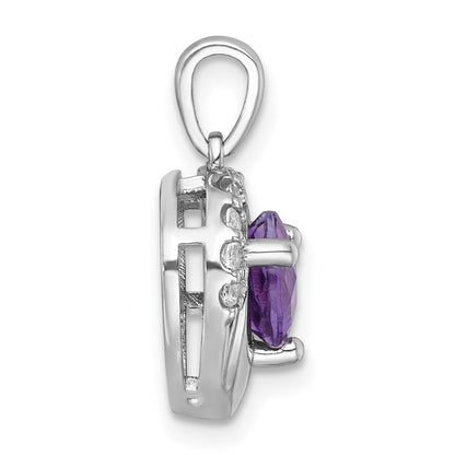 Sterling Silver Rh-Pltd Polished Fancy Amethyst and White Topaz Heart Pendant